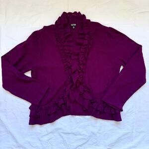 Apt 9 100% Wool Ruffle Open Front Cardigan Size XL EUC Purple